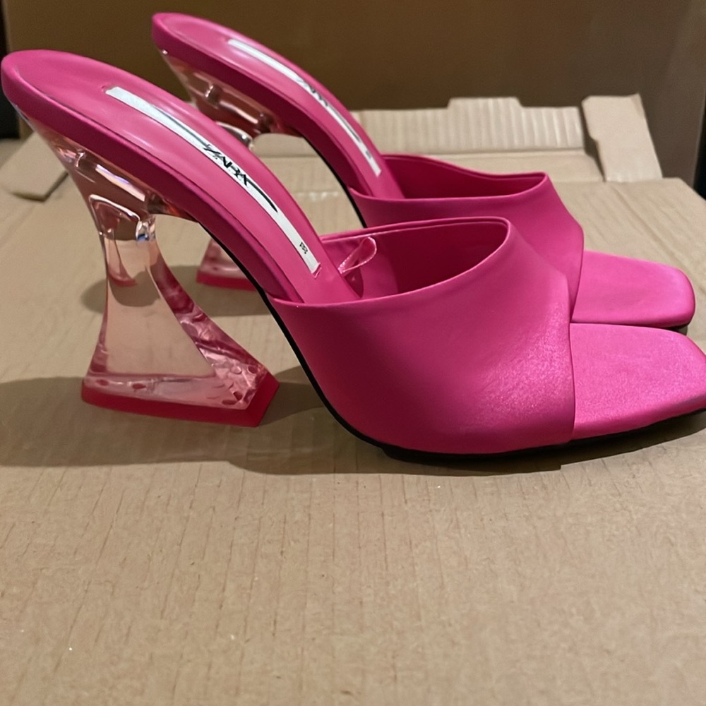 Zara Pink Stain Mules/Sandals | Clear Heel | Hot Pink